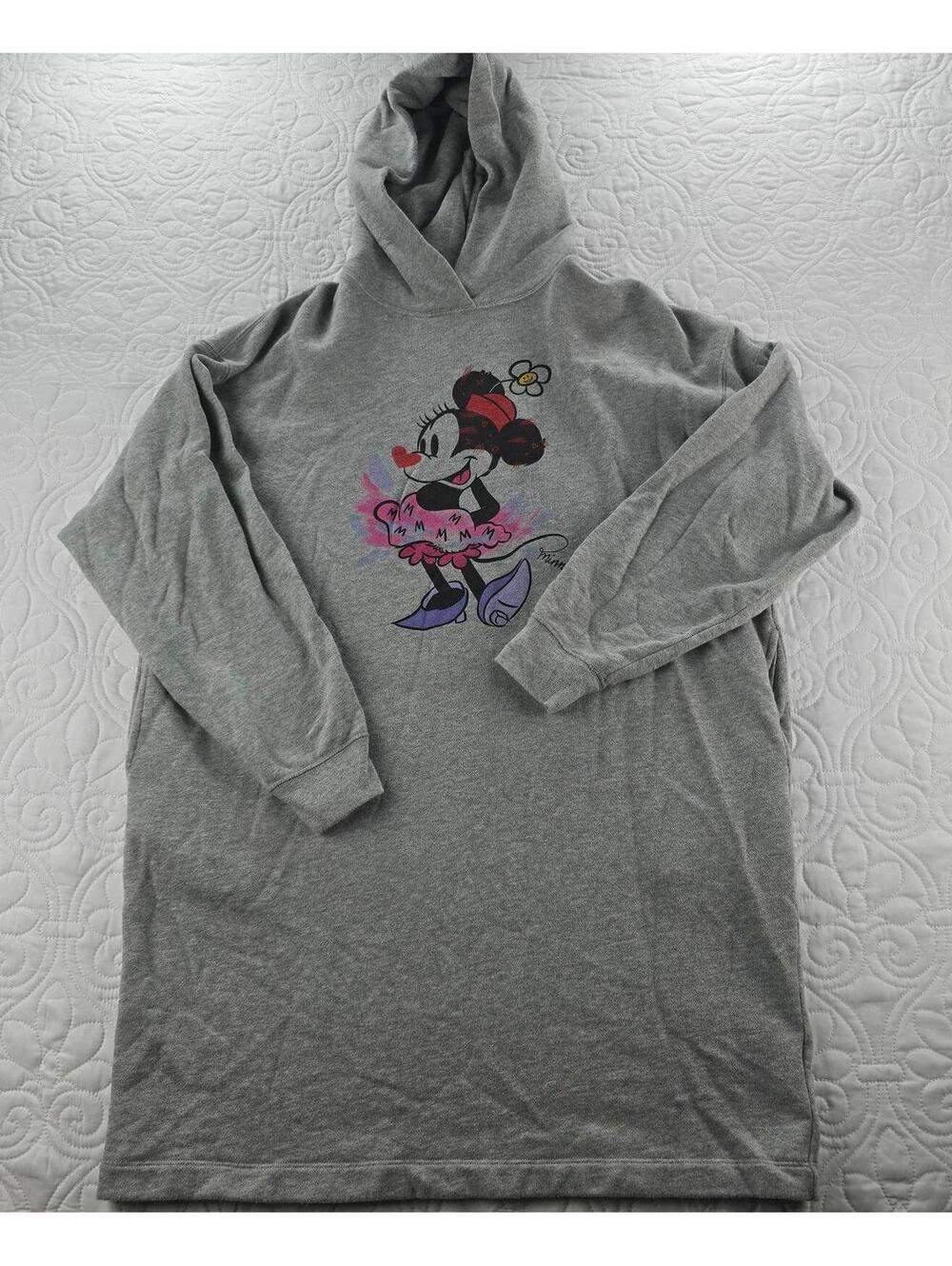 Uniqlo UT Disney Minnie Mouse oversized hooded Tunic Sweatshirt Dress Size Small